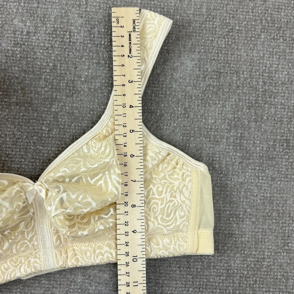 Breezies Lace Lightly Underwire Balconette‎ Bra Womens 34D Beige Nylon Stretch